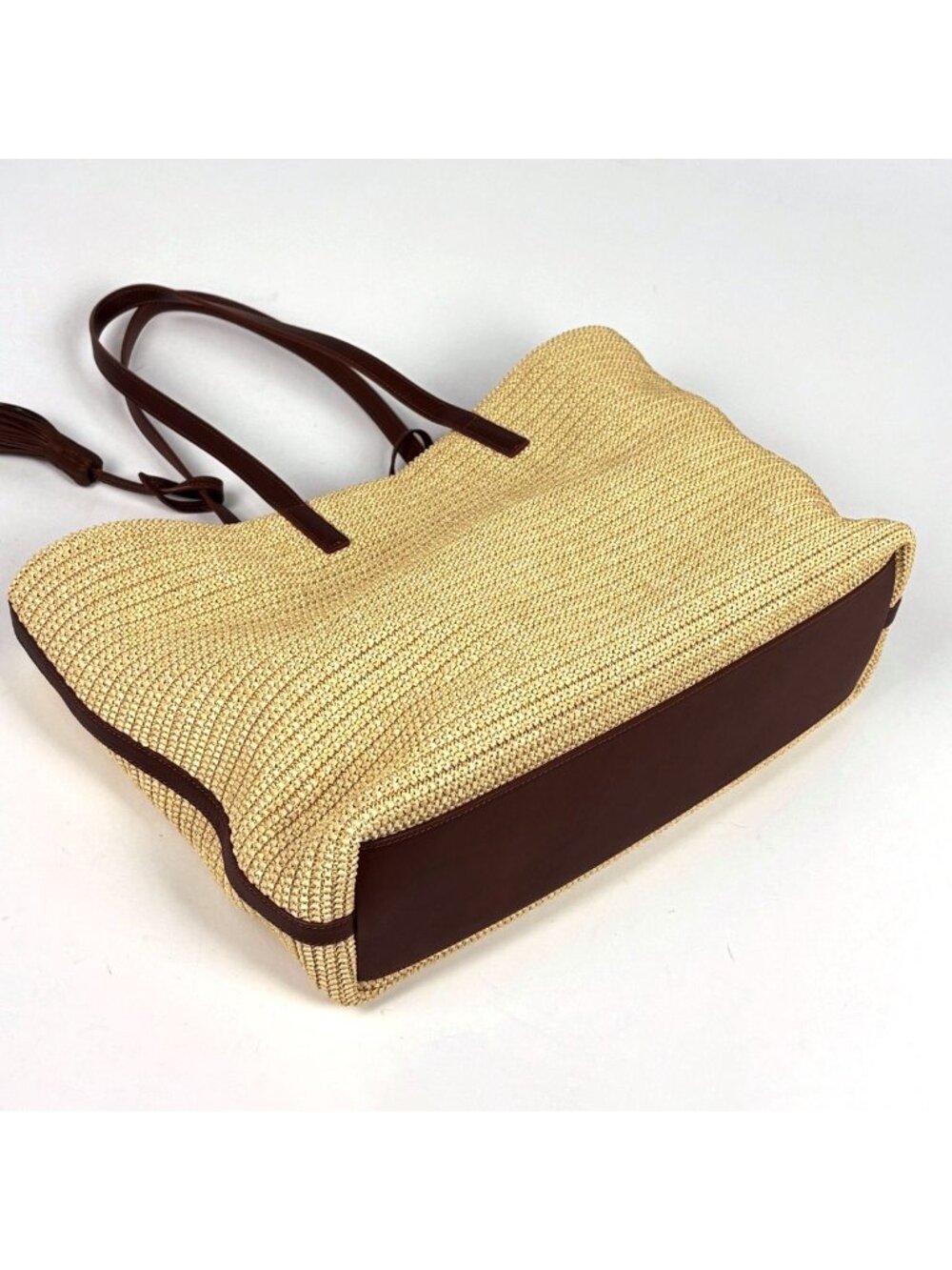 ★SOLD★ Saint Laurent Paris Tote Fringe Tassel Raffia Beige Brown - Picture 2 of 8